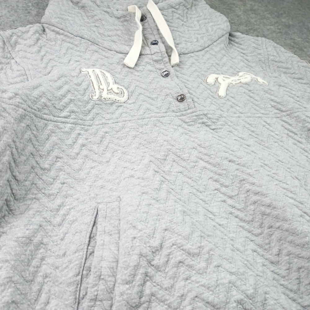 Penelope Women's L Pepita Sweater Cozy Equestrian Quilted Pullover Gray Striped - Picture 4 of 16